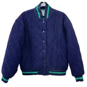 Vintage Izod Womens Quilted Corduory Bomber Jacket Polka Dot Size Medium Classic